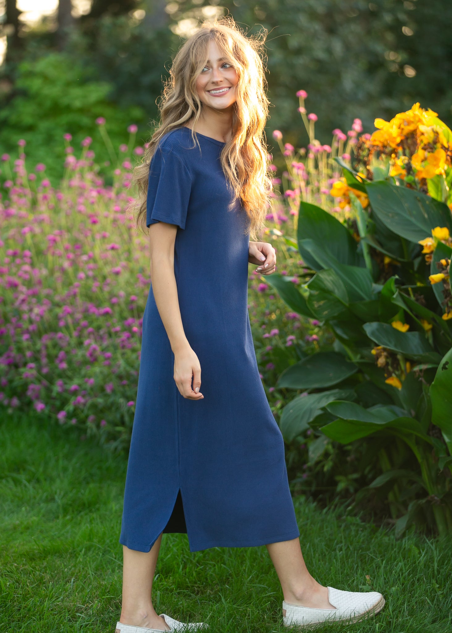 navy blue tshirt dress Baylor Ribbed T-shirt Dress, Small 50% Cotton Width Size:Normal YGroup_ainsley-midi-dress Green Ruched Slip Maxi