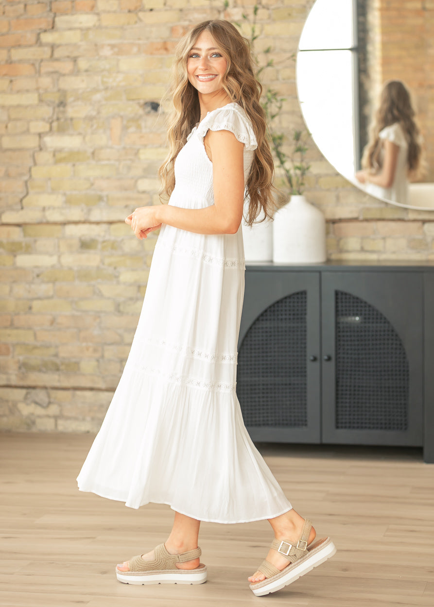 Baylor White Flutter Sleeve Maxi Dress FF Dresses