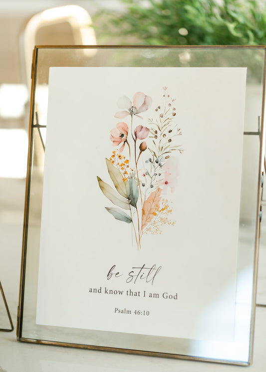 Be Still Floral Wall Art Print Christian Decor FF Home + Lifestyle