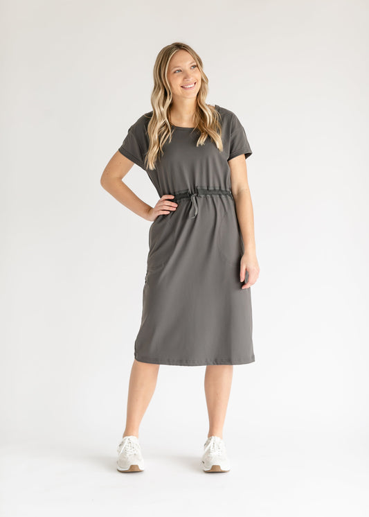 Becca Cinch Waist Athletic Midi Dress IC Dresses Dusty Charcoal / XS