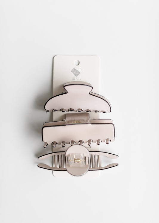Beige Hair Jaw Clips 3pc Accessories