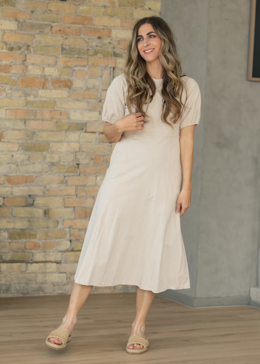 Beige Ribbed Midi Dress FF Dresses