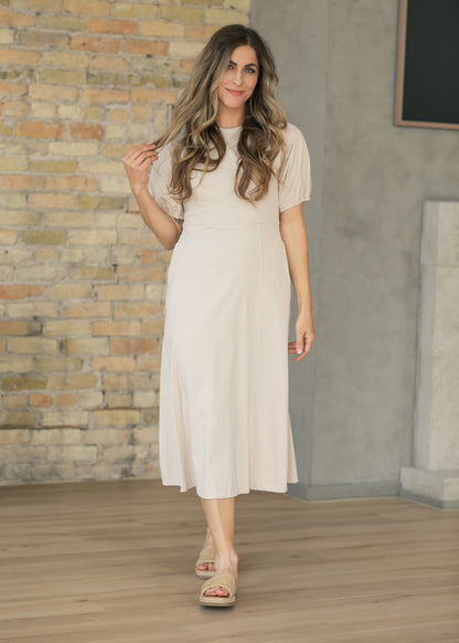 Beige Ribbed Midi Dress FF Dresses