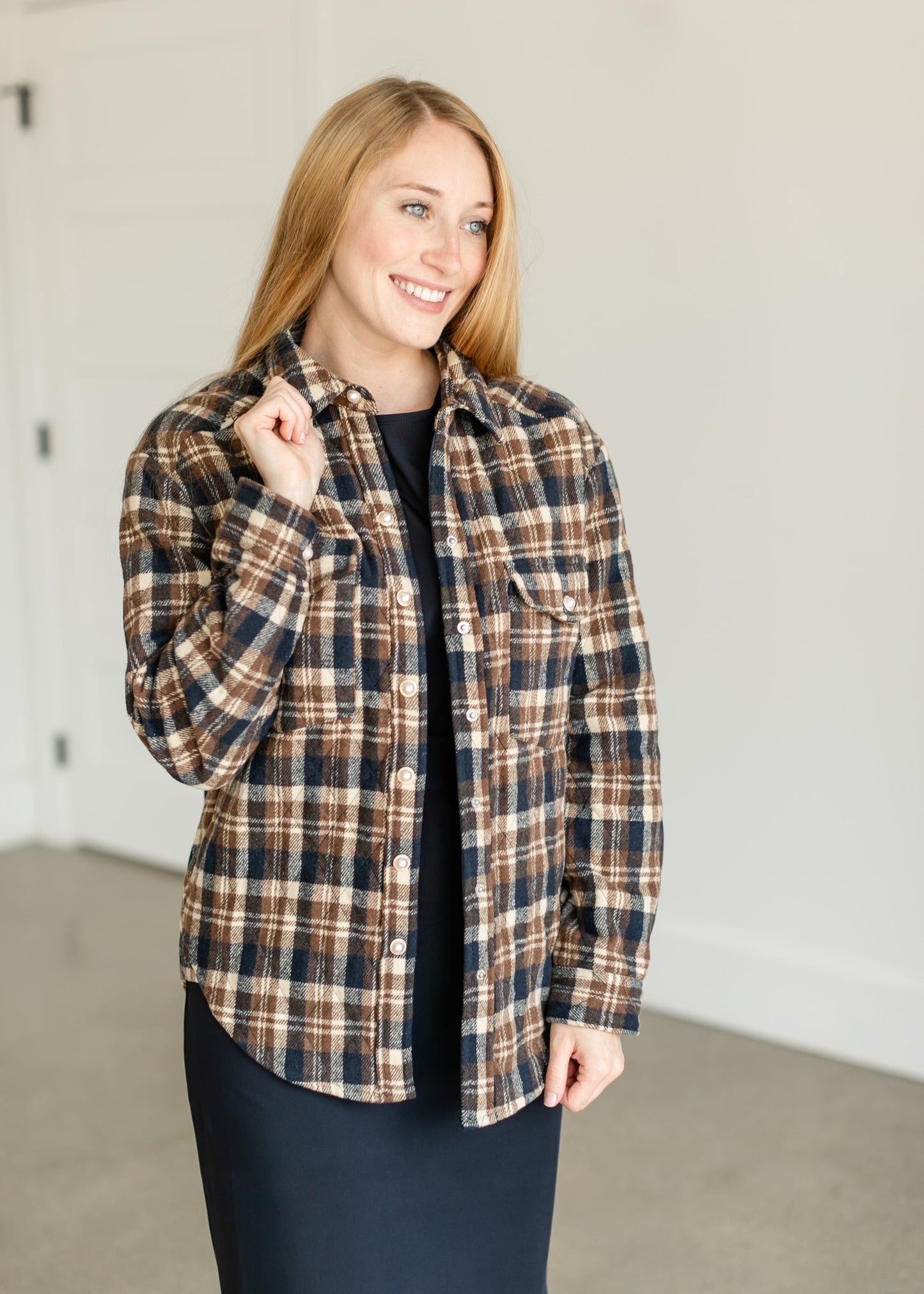 Belle Plaid Quilted Shacket FF Tops