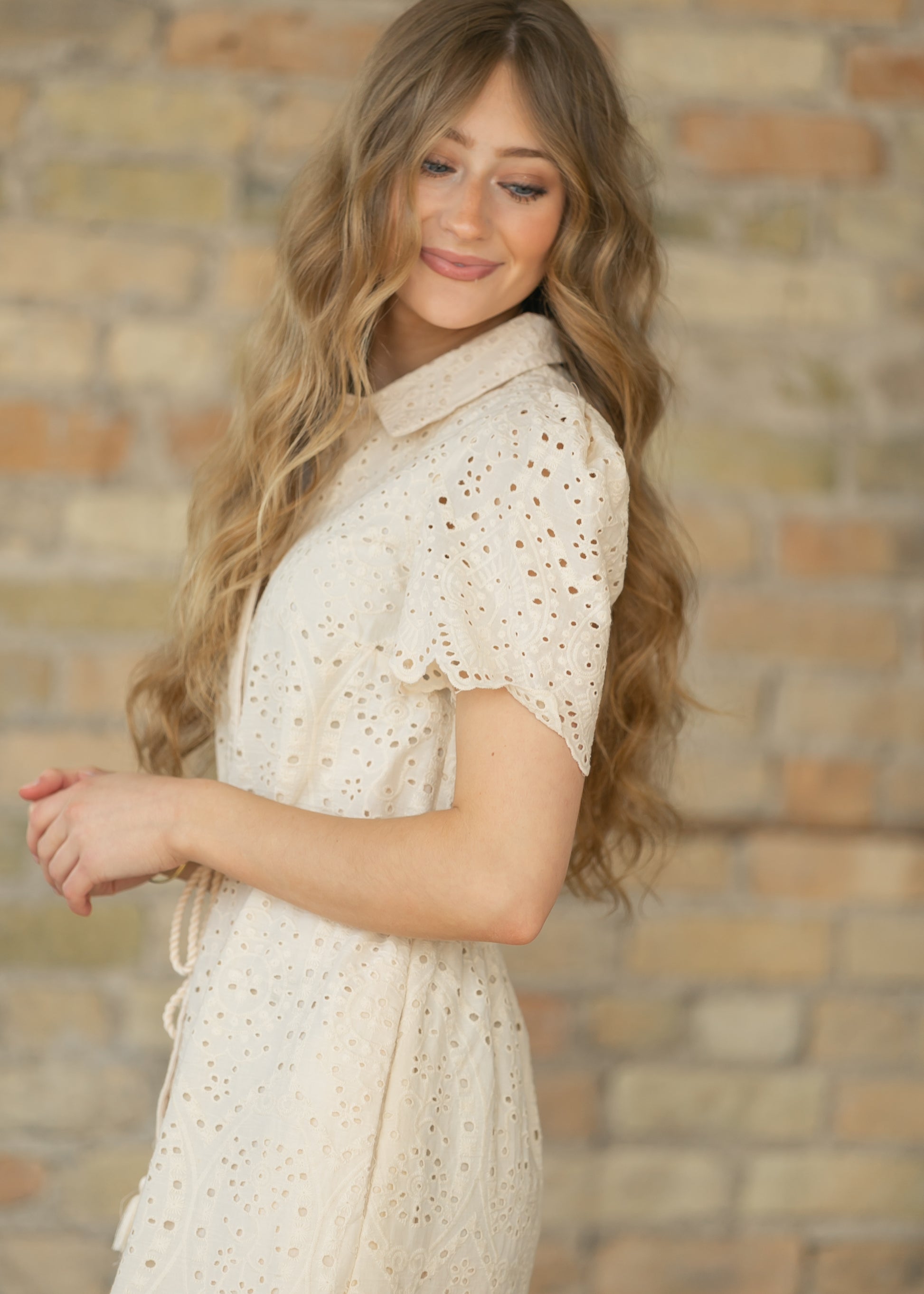 Belted Eyelet Shirt Maxi Dress FF Dresses