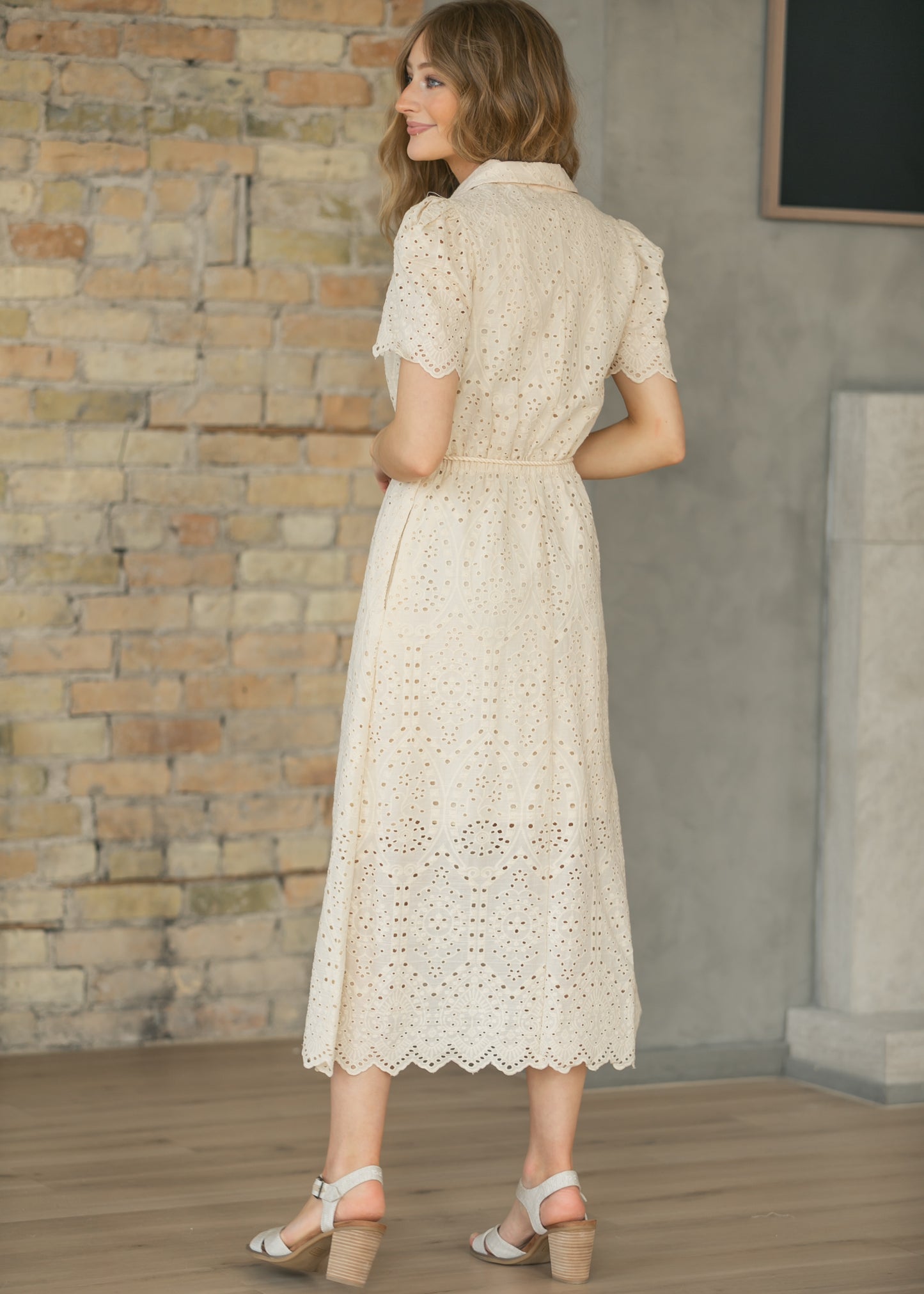 Belted Eyelet Shirt Maxi Dress FF Dresses