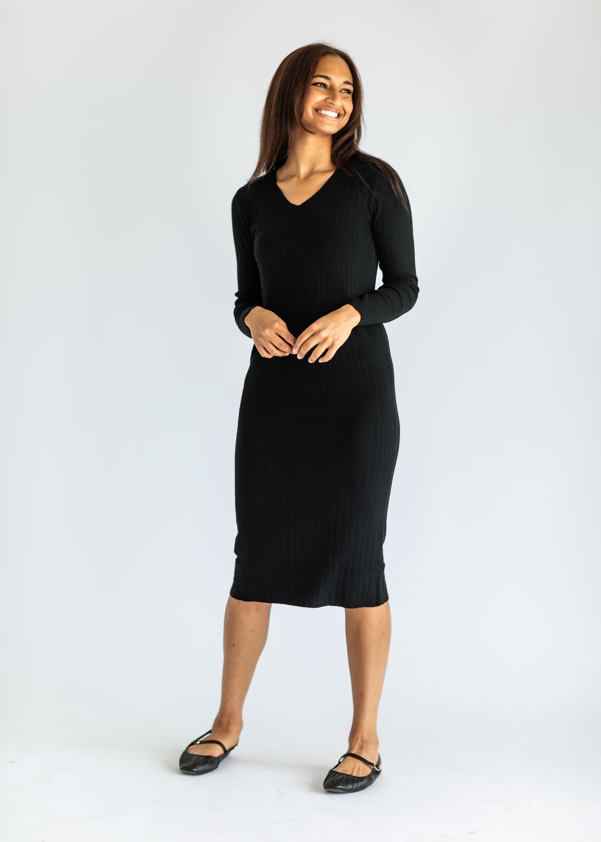 Belted Knit Long Sleeve Midi Dress - FINAL SALE S Belted Knit Long Sleeve Midi Dress - FINAL SALE S