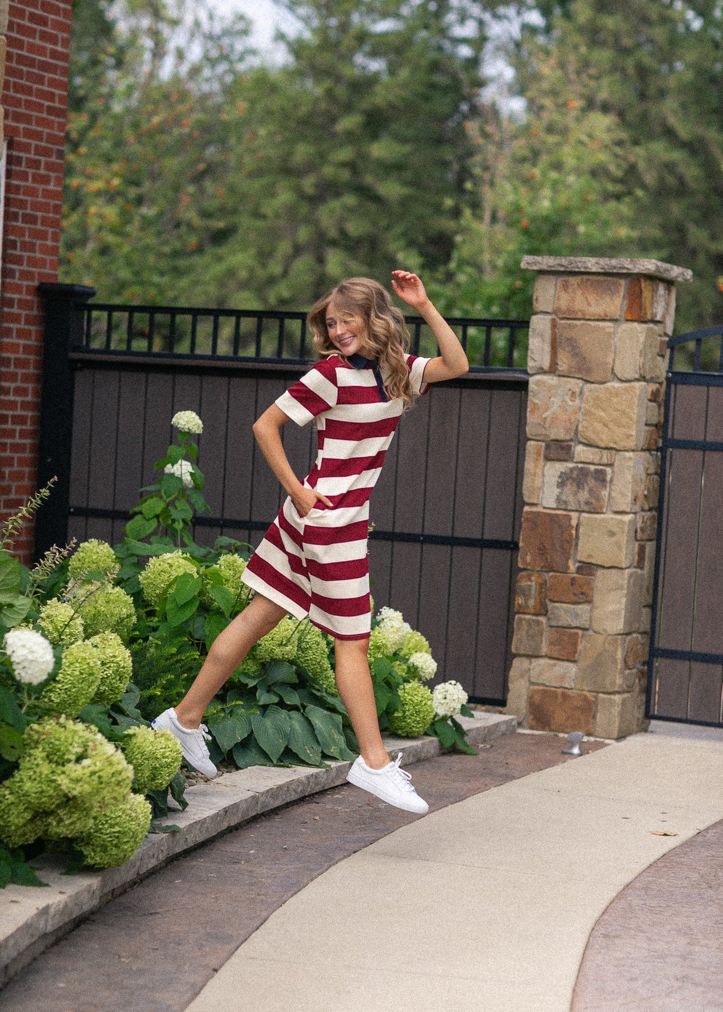 Big Stripe Collar Midi Dress FF Dresses