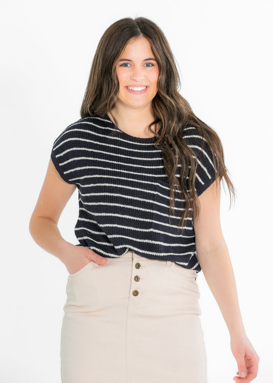 Birdie Striped Cap Sleeve Sweater FF Tops
