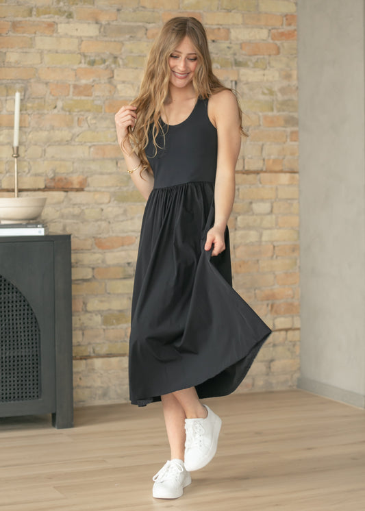 Black BreezeEase Rib Tank Midi Dress - FINAL SALE FF Dresses