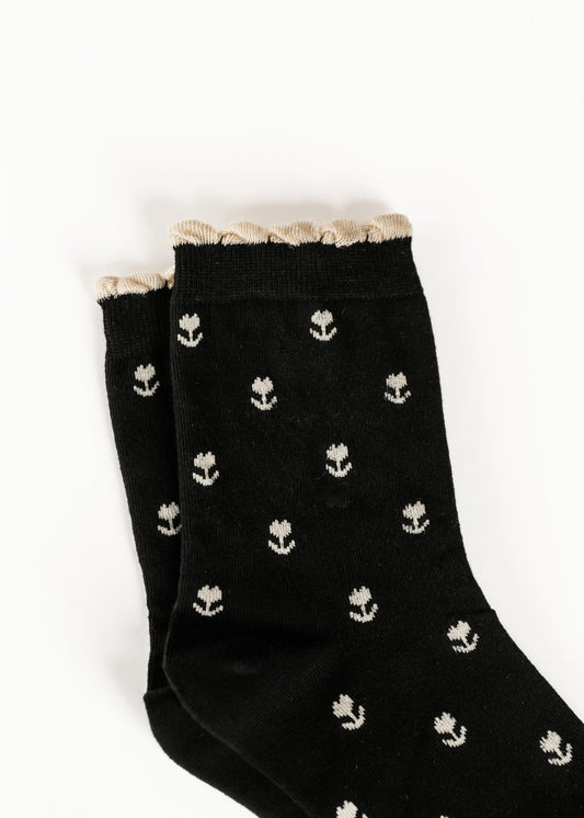 Black Crew Floral Cotton Sock Accessory