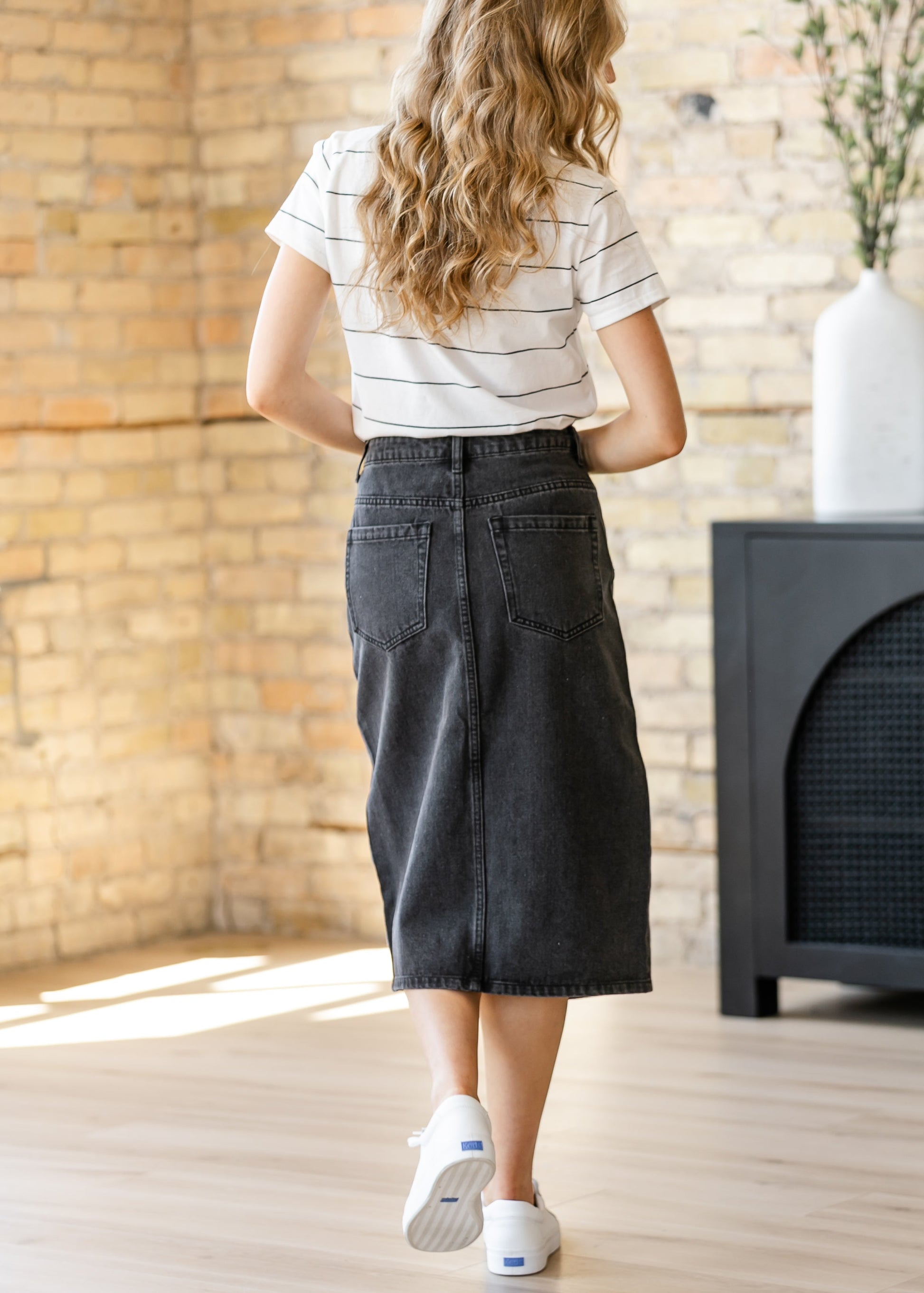 Black Denim Midi Pencil Skirt FF Skirts
