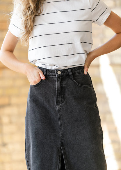 Black Denim Midi Pencil Skirt FF Skirts