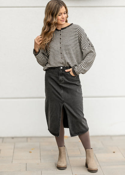 Black Denim Midi Pencil Skirt FF Skirts