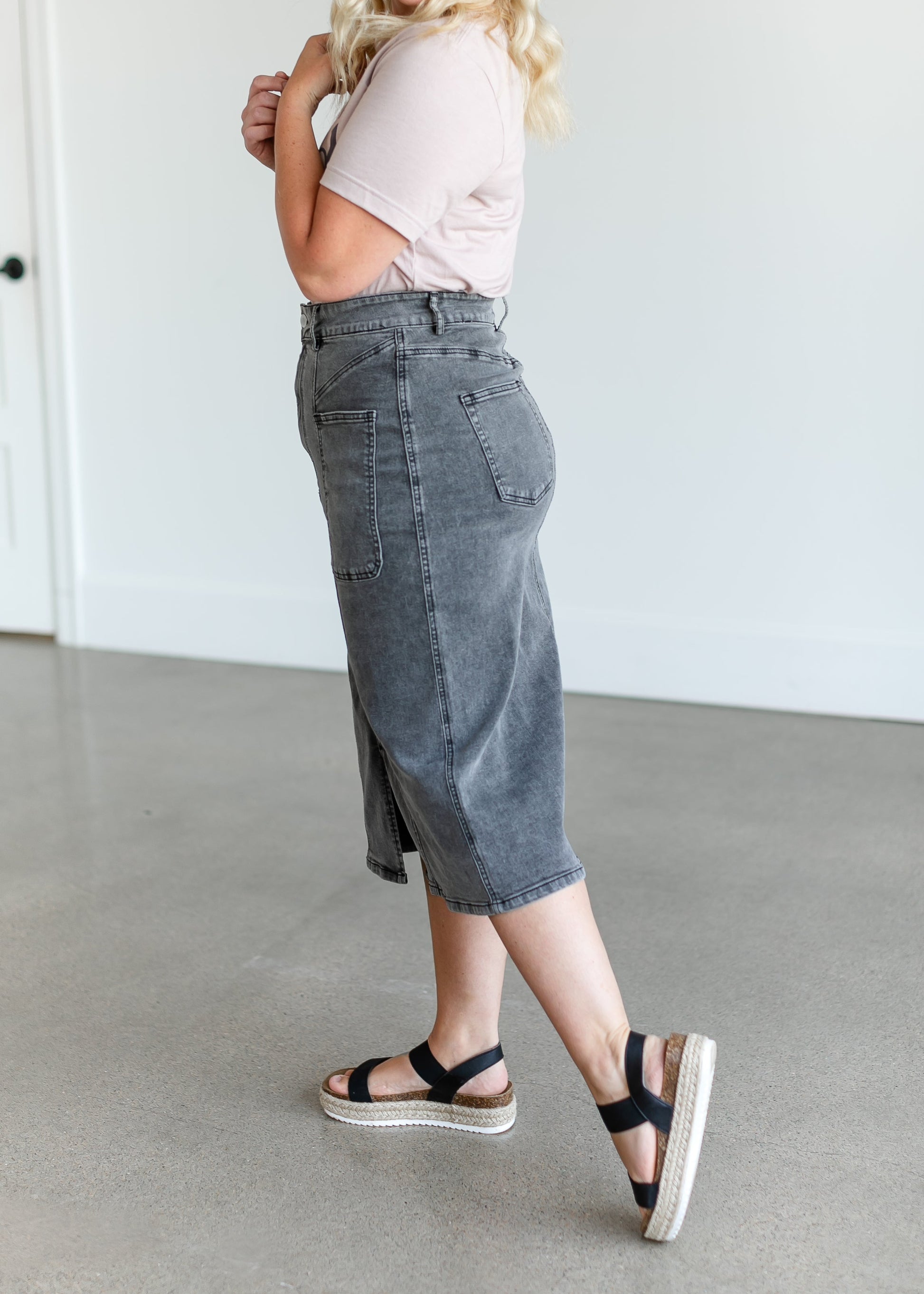 Black Denim Midi Skirt FF Skirts
