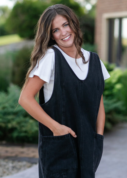 Black Denim Overall Dress FF Dresses
