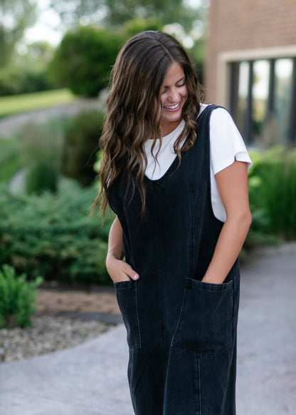 Black Denim Overall Dress FF Dresses