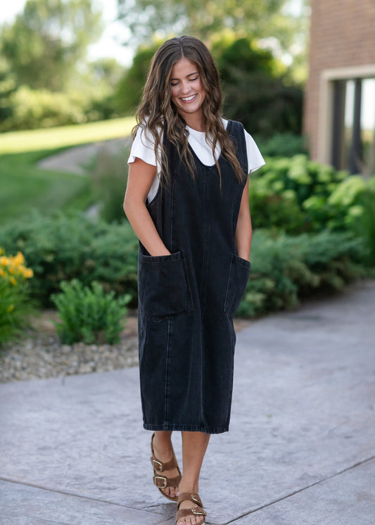 Black Denim Overall Dress FF Dresses