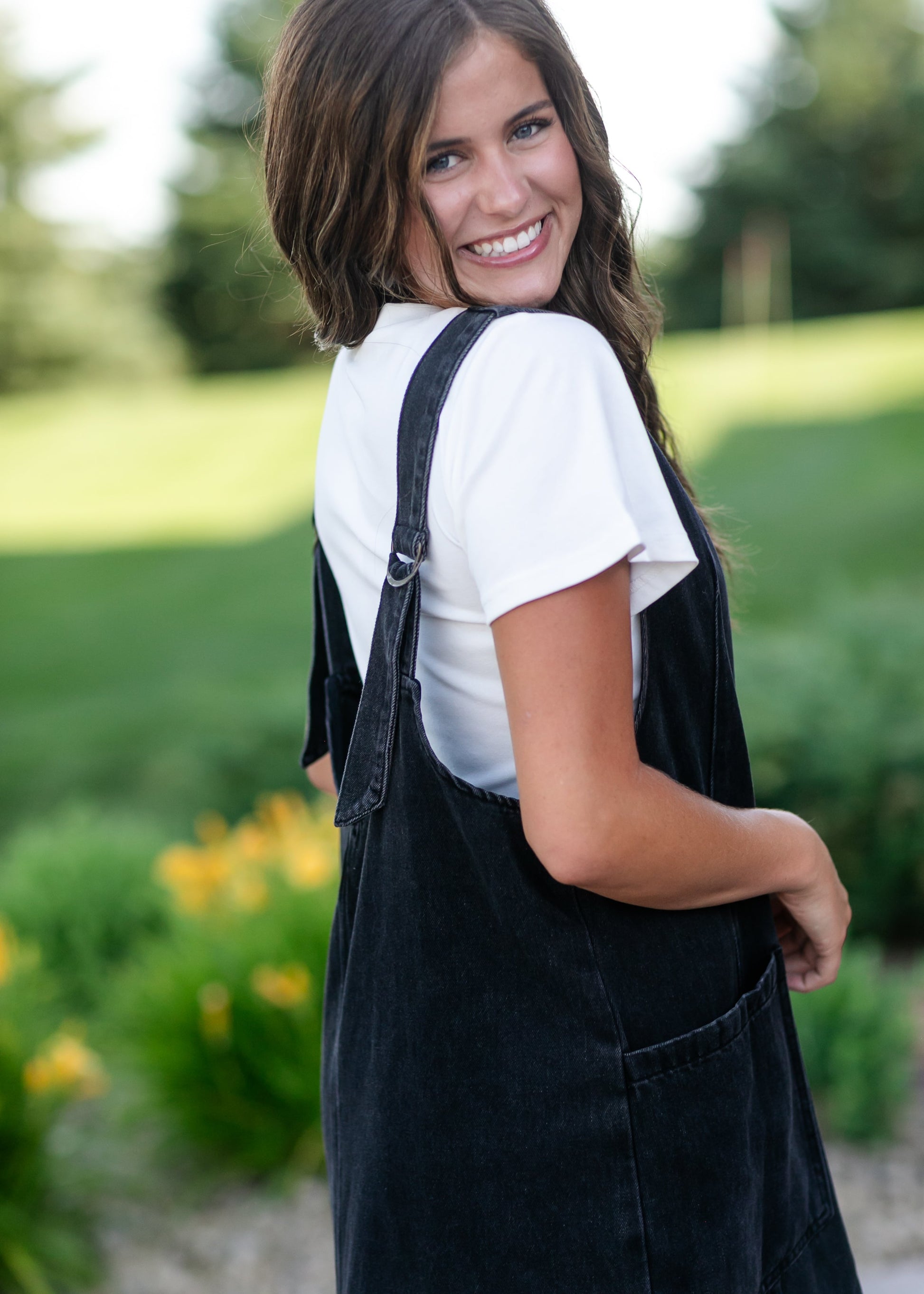 Black Denim Overall Dress FF Dresses