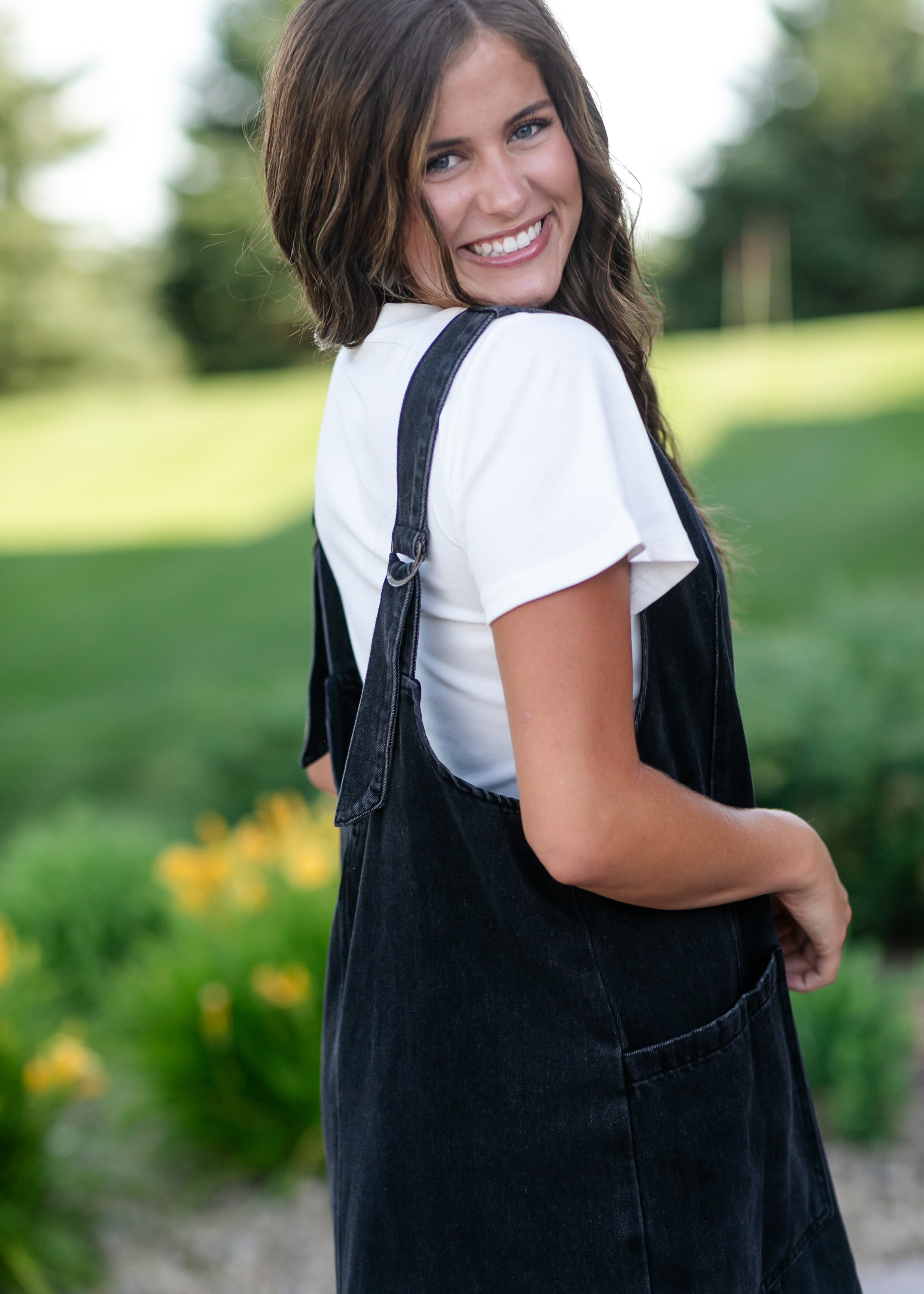 Black Denim Overall Dress