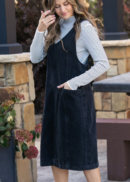 Black Denim Overall Dress FF Dresses