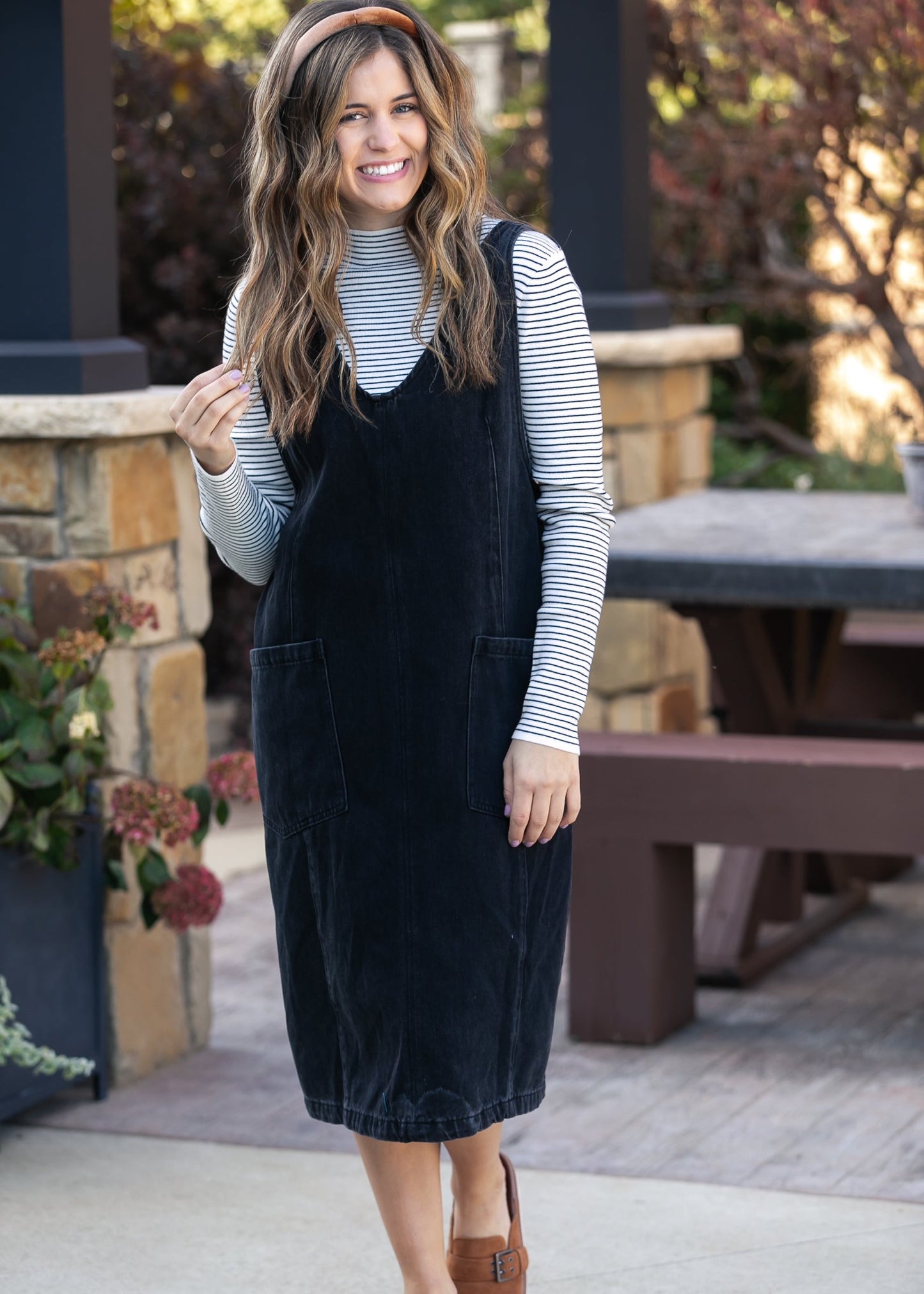 Black Denim Overall Dress FF Dresses