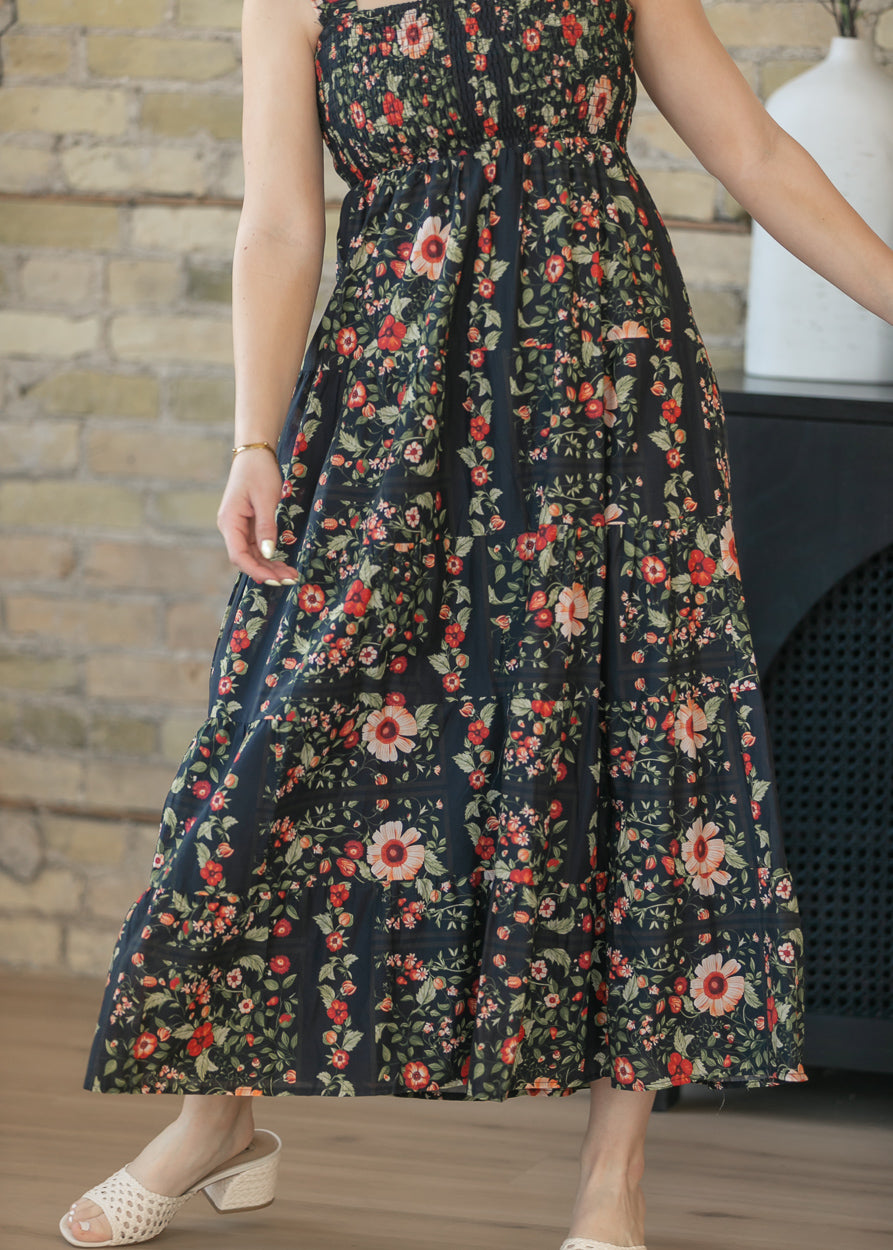Black Floral Sleeveless Midi Dress FF Dresses
