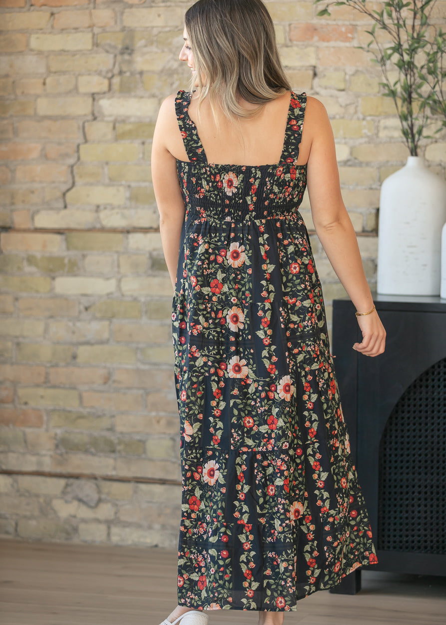 Black Floral Sleeveless Midi Dress FF Dresses