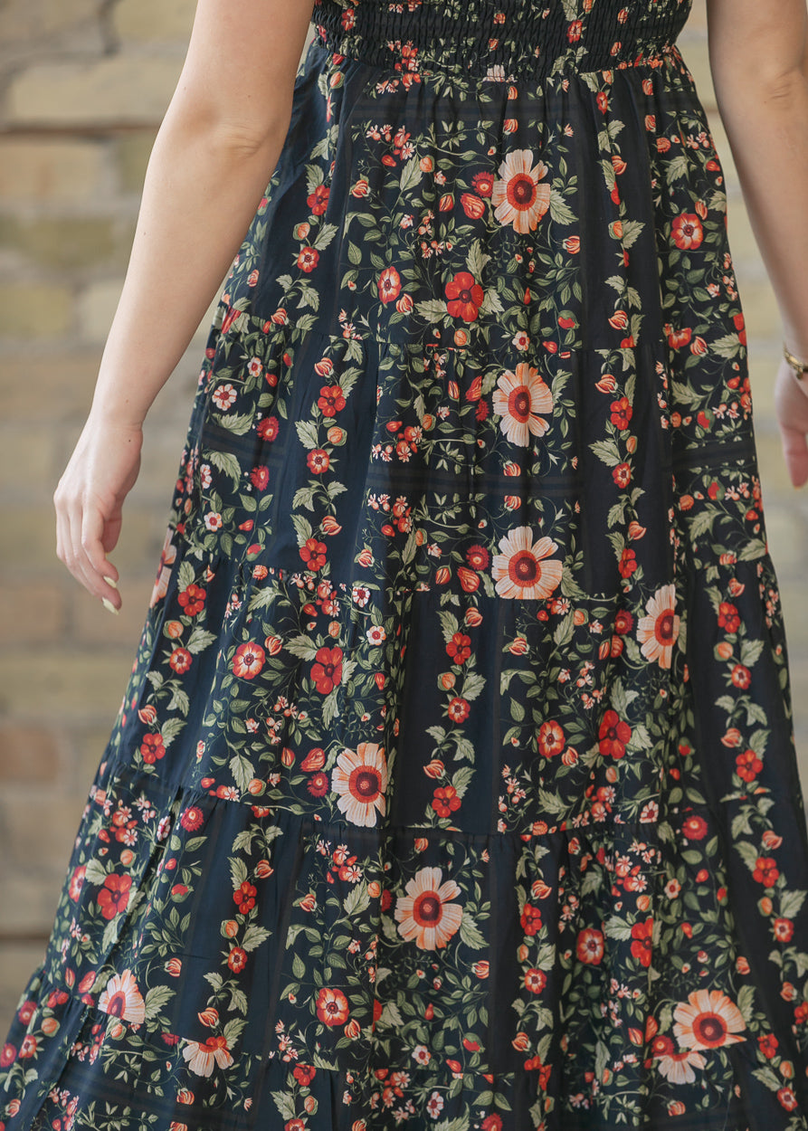Black Floral Sleeveless Midi Dress FF Dresses