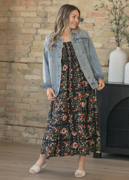 Black Floral Sleeveless Midi Dress FF Dresses