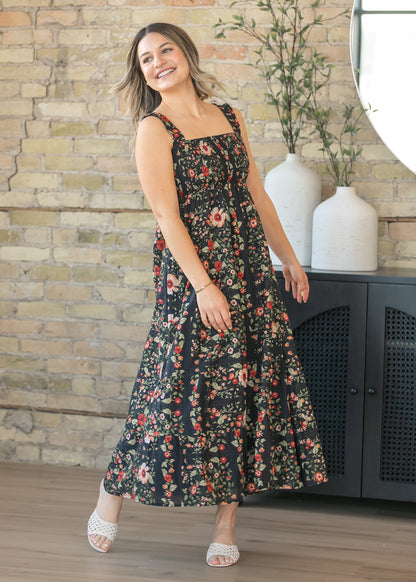 Black Floral Sleeveless Midi Dress FF Dresses