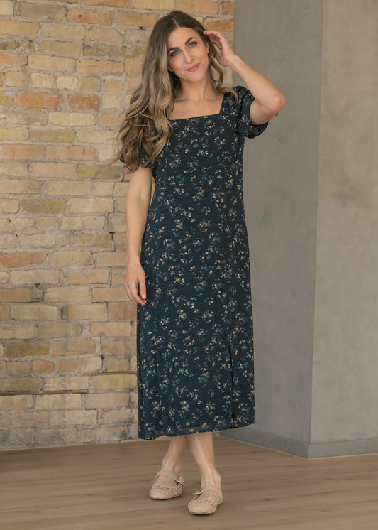 Black Floral Square Neck Maxi Dress FF Dresses