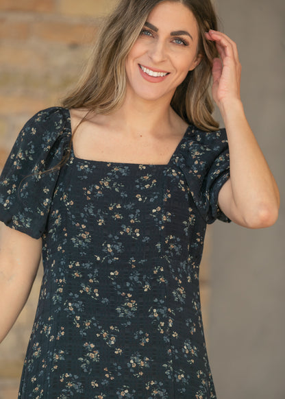 Black Floral Square Neck Maxi Dress FF Dresses