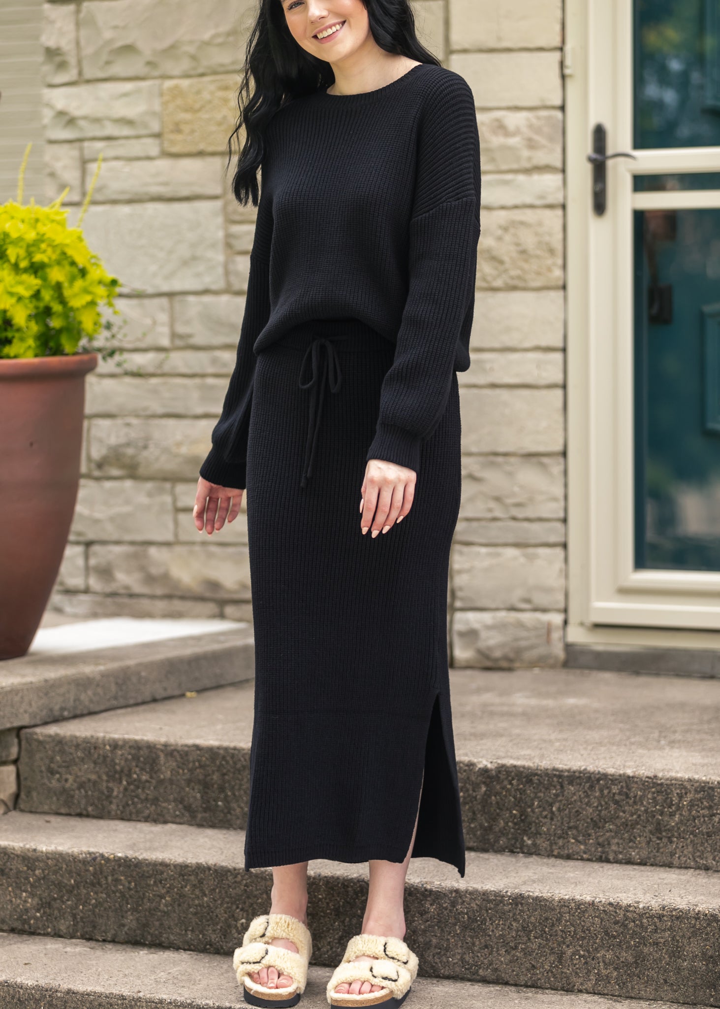 Black Knit Oversized Sweater FF Tops