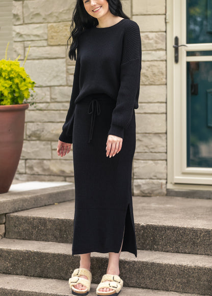 Black Knit Oversized Sweater FF Tops