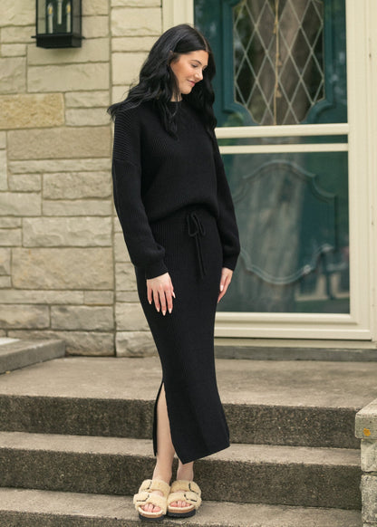 Black Knit Oversized Sweater FF Tops