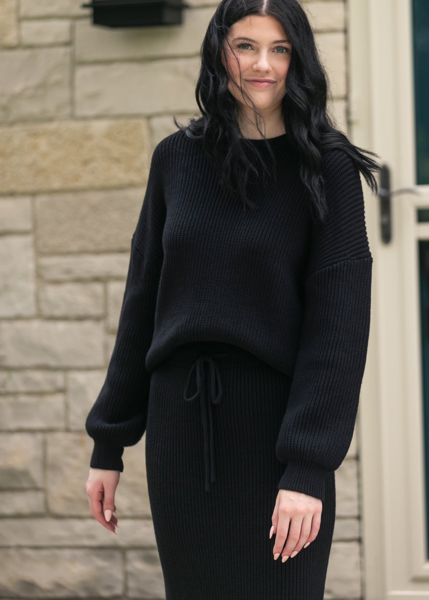 Black Knit Oversized Sweater FF Tops