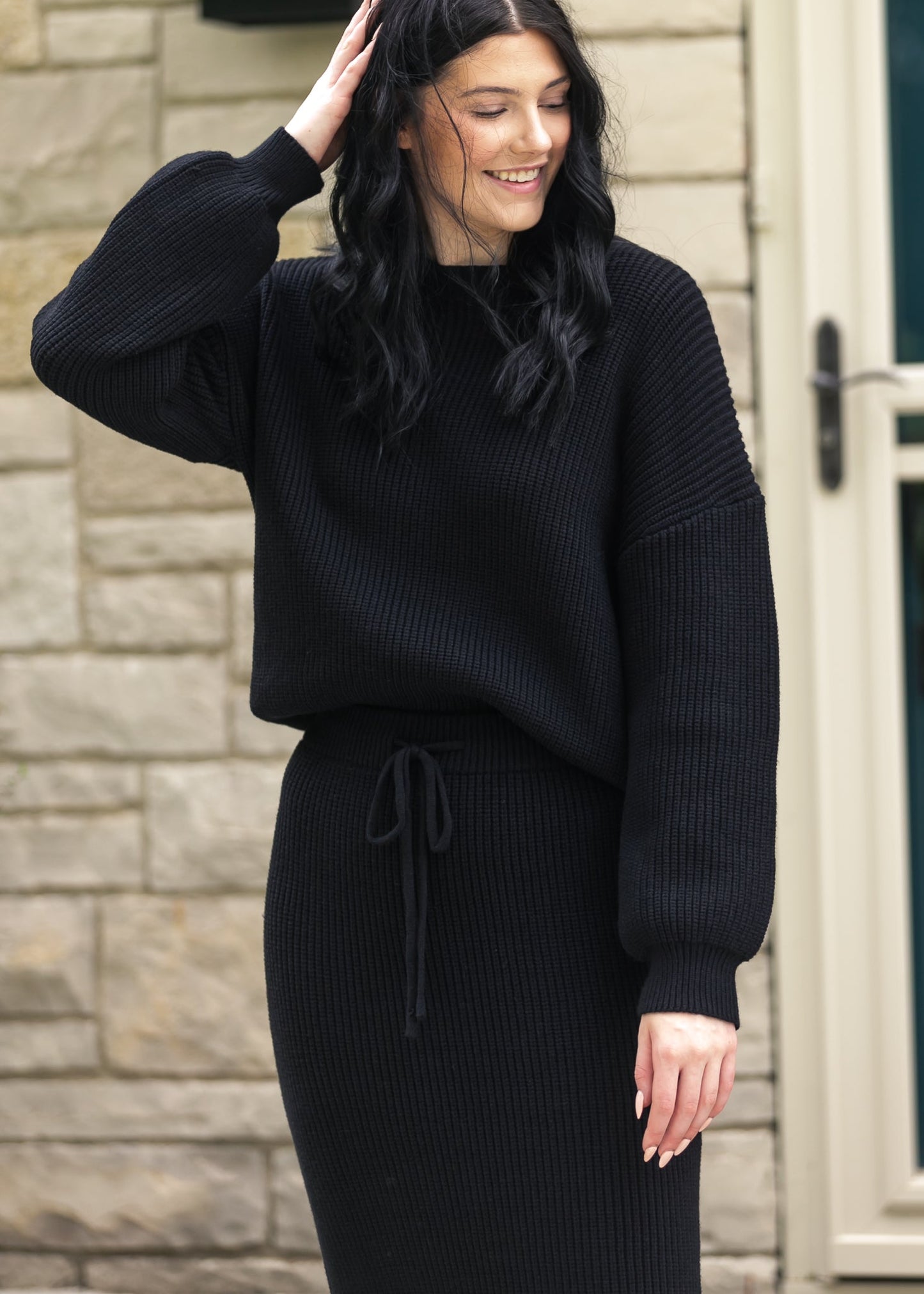Black Knit Oversized Sweater FF Tops