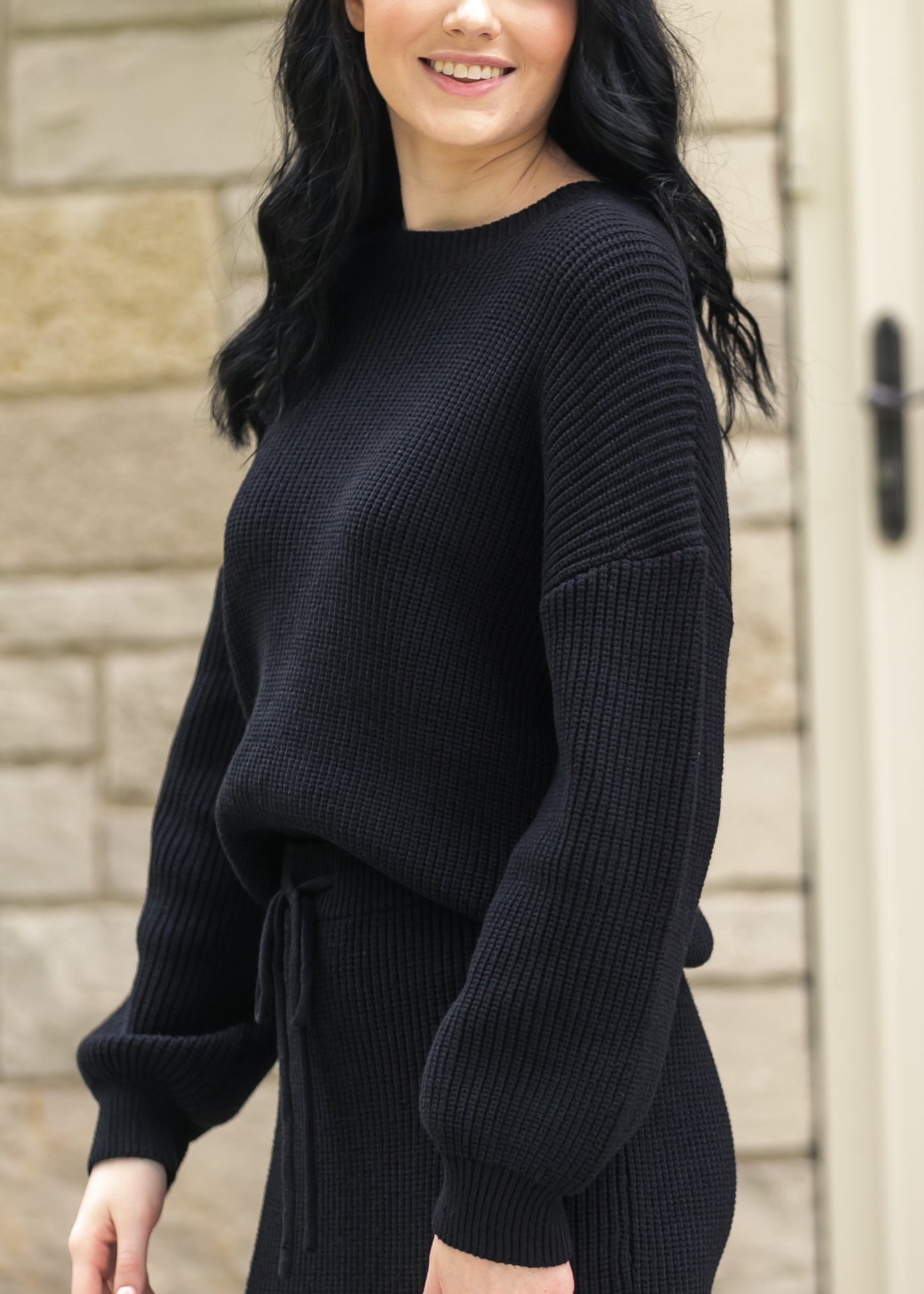 Black Knit Oversized Sweater FF Tops