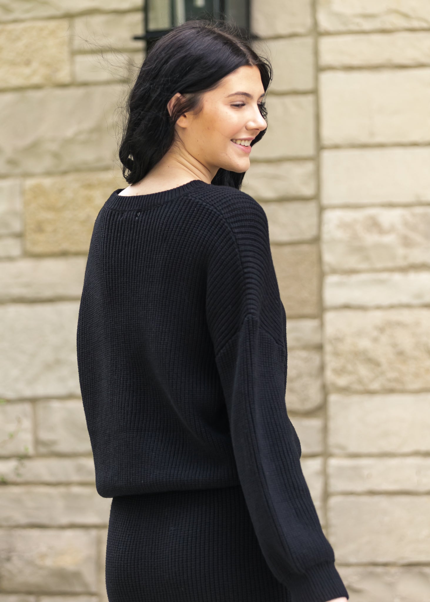 Black Knit Oversized Sweater FF Tops