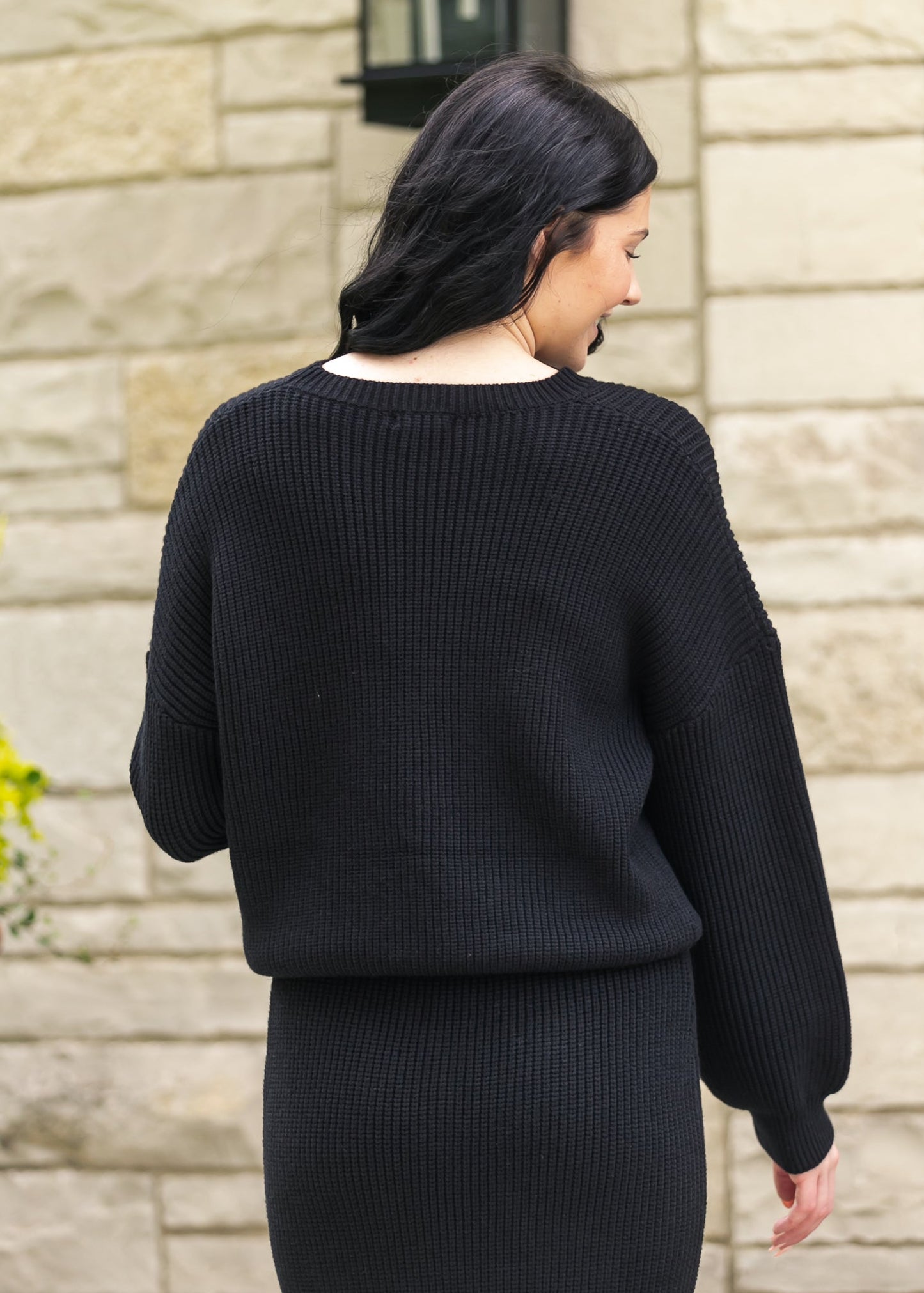 Black Knit Oversized Sweater FF Tops