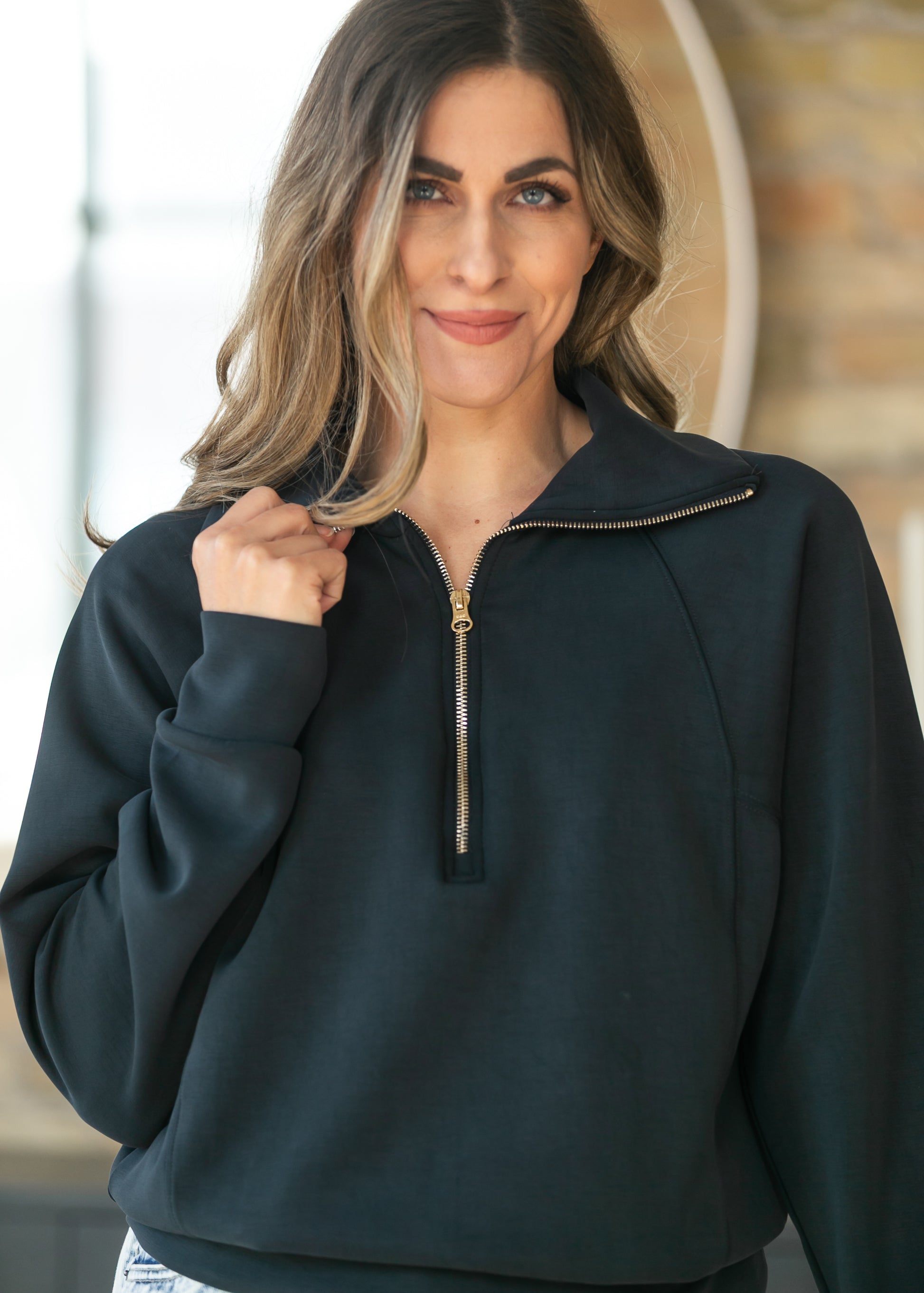 Black Laguna Half Zip Pullover FF Tops