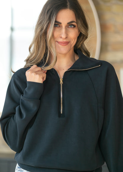 Black Laguna Half Zip Pullover FF Tops