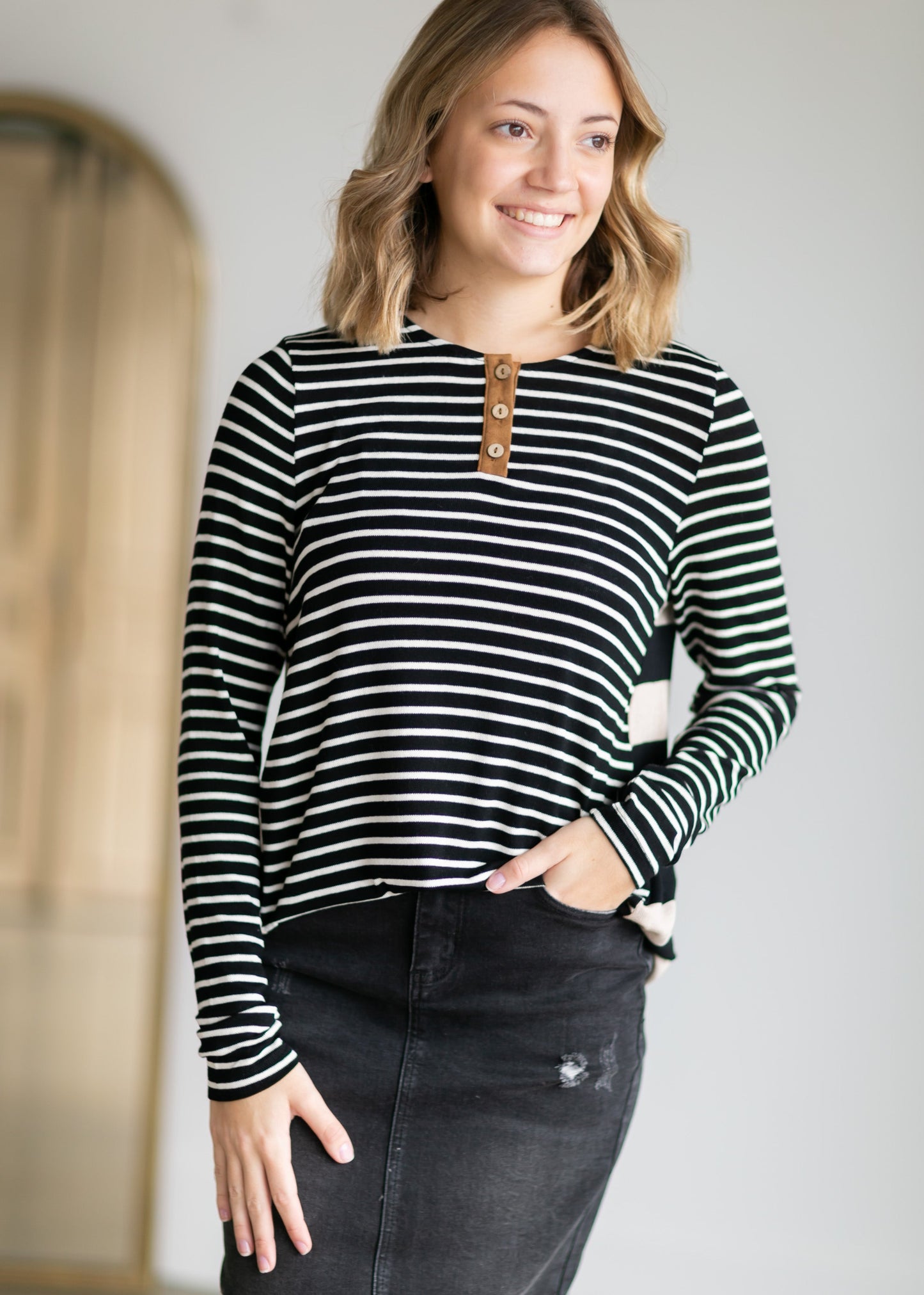 Black Mixed Striped Top - FINAL SALE FF Tops
