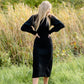 Black Mock Neck Balloon Sleeve Ribbed Midi Dress - FINAL SALE FF Dresses