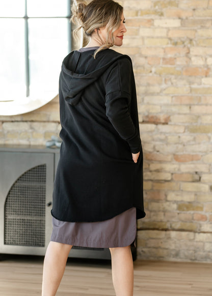 Black Open Front Longline Hoodie Cardigan FF Layering Essentials