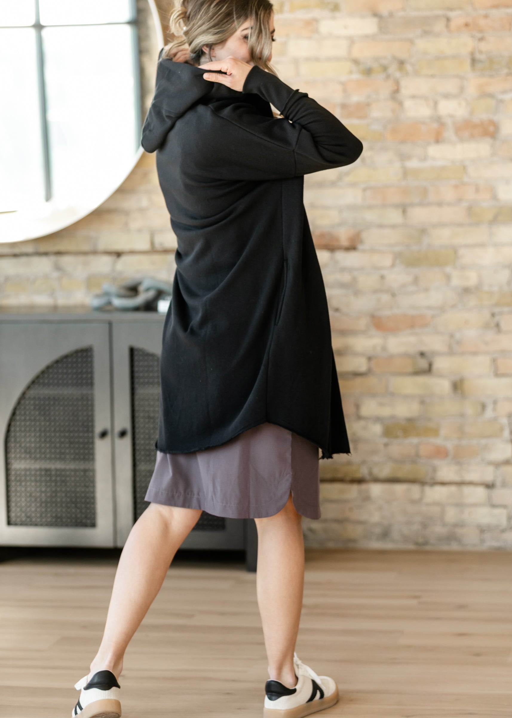 Black Open Front Longline Hoodie Cardigan FF Layering Essentials