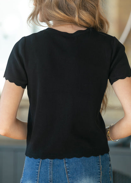 Black Scalloped Edge Knit Cardigan FF Layering Essentials