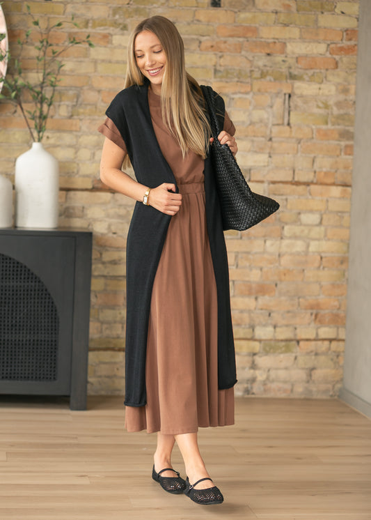 Black Sleeveless Belted Cardigan FF Layering Essentials