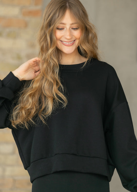 Black Soft Long Sleeve Pullover FF Tops